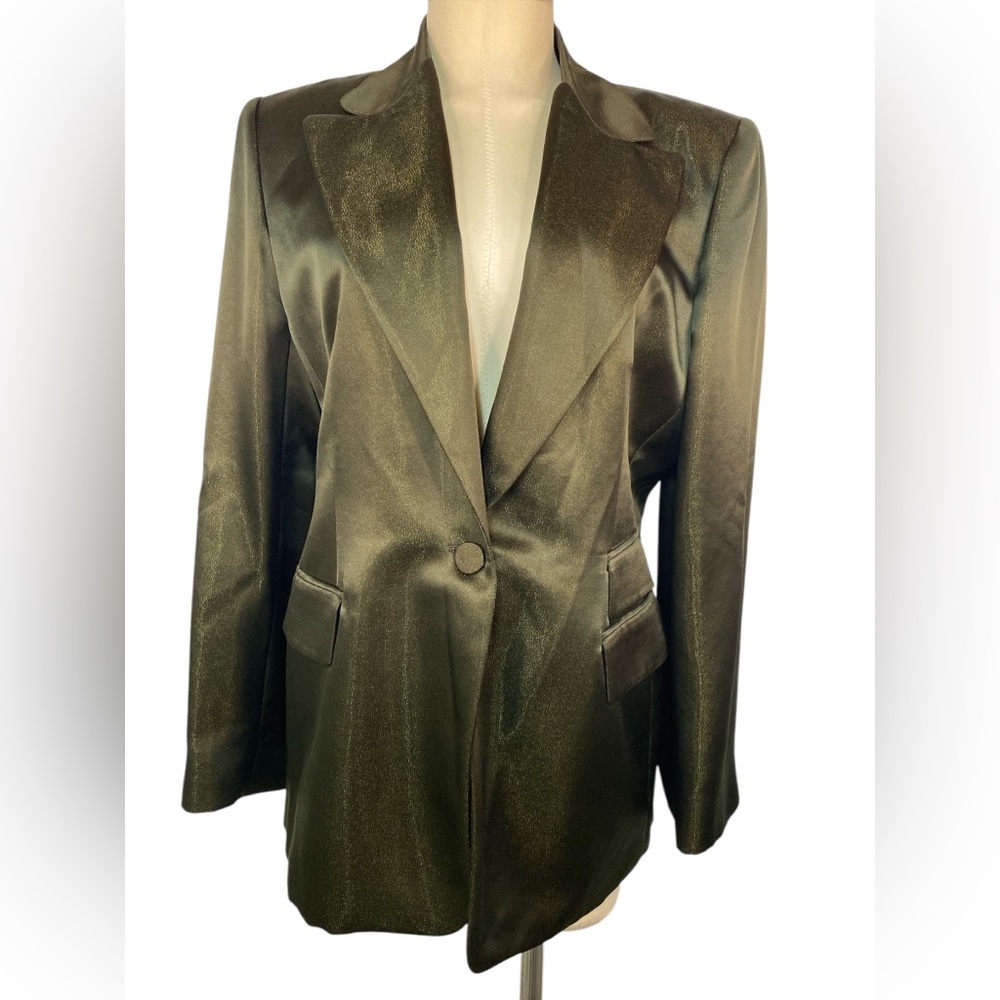 Linda Allard Ellen Tracy (NWT) Silk Blend Metallic Green Blazer Women's Size 12